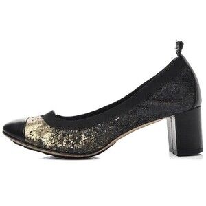 Chanel Metallic Lambskin Cap Toe Elastic Stretch Block Heel Pumps US 9.5